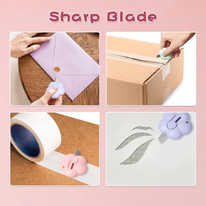 Vickay 6 Pieces Mini Box Cutter Retractable Utility Knife Letter Opener Paper Envelope Portable Cutter with Hole for Home Office and DIY Project - Image 2